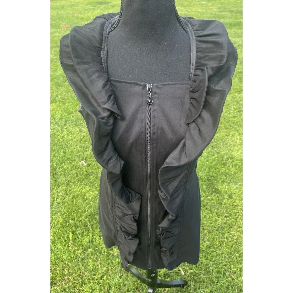 Samuel Dong  Dress Front Zipper Moldable Ruffled‎ Belted Taffeta Black Small - Picture 14 of 15